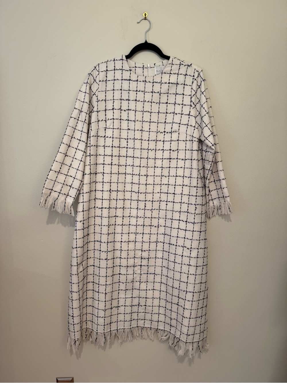 Dainty Jewells White & Black Checked Fringe Shift Dress